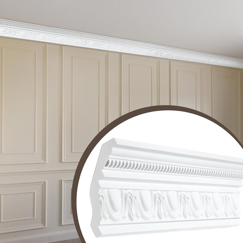 Marsui 8 Pcs Ceiling Crown Molding Trim 4-1/2 Inch Face x 189 in Long Total Decorative Ceiling Crown Moulding Trim Installed with Glue (Not Included) Luxe Style Decor (Elegant Style) - Image 5